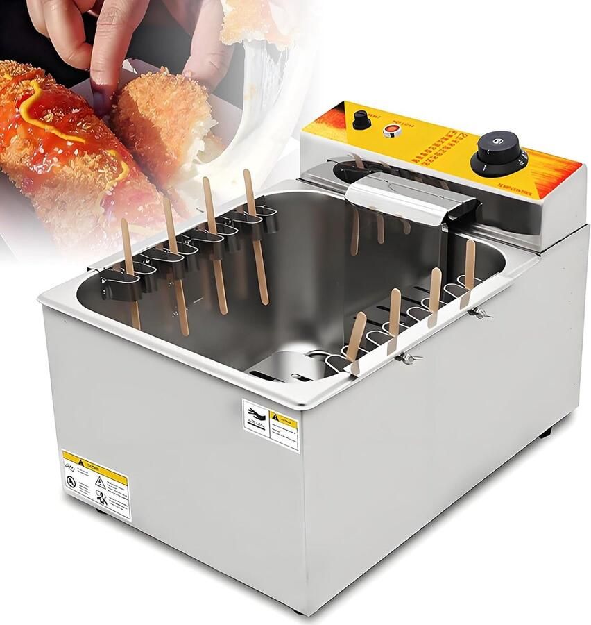 Maïs Hond Friteuse Snack Frituurmand Snacks Bakken Dubbele Verwarmingselementen 12L Zilver