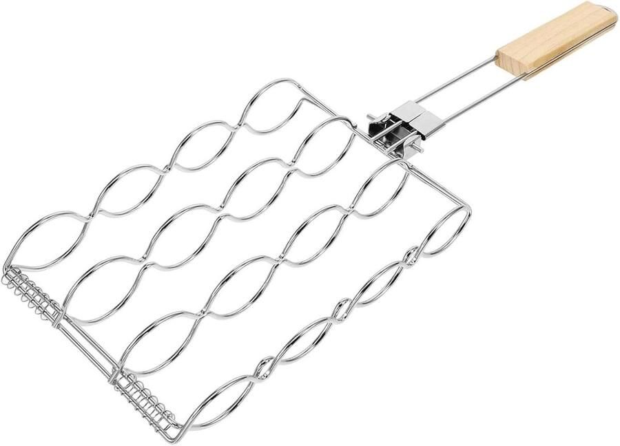 Maïskolfhouder Grill Accessoire Gelijkmatig Grillen Hitte-isolerende Handgreep Roestvrij Staal Zilver