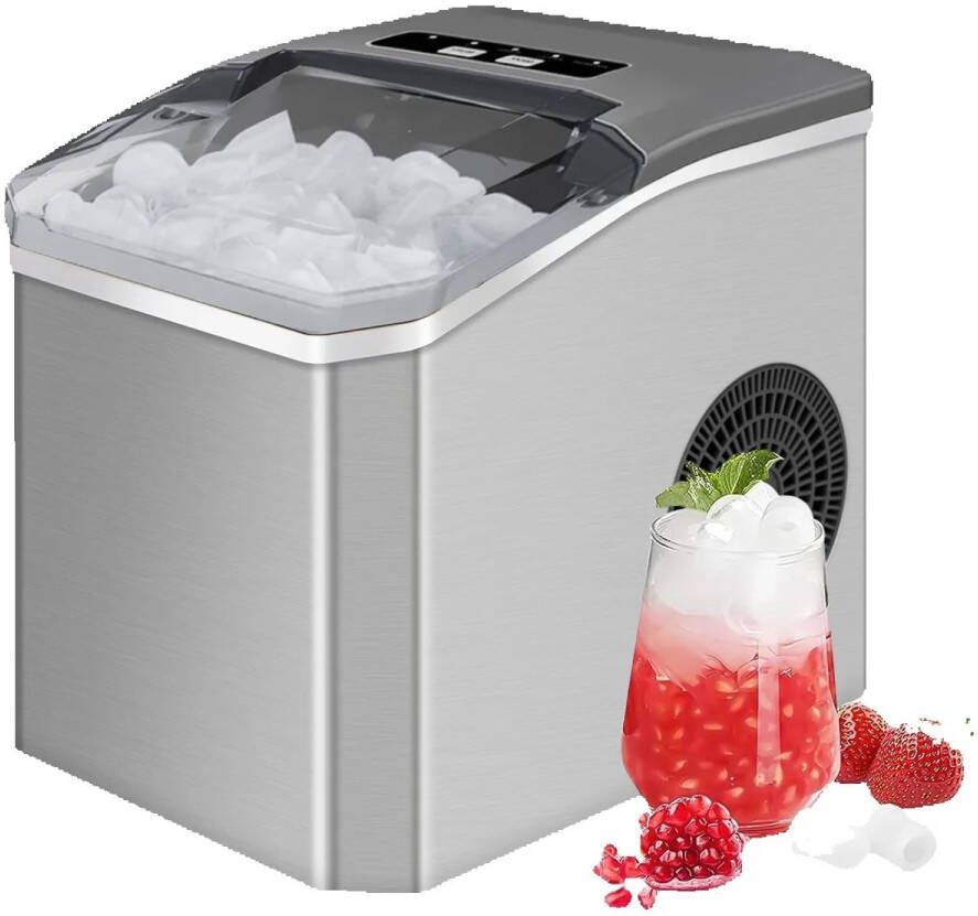 Maison Nordique Ijsmachine Ijsblokjes machine Ijsklontjes machine 1.2 Liter 22.2cm x 29cm x 27cm Zelf reiniging Stil in gebruik Zilver