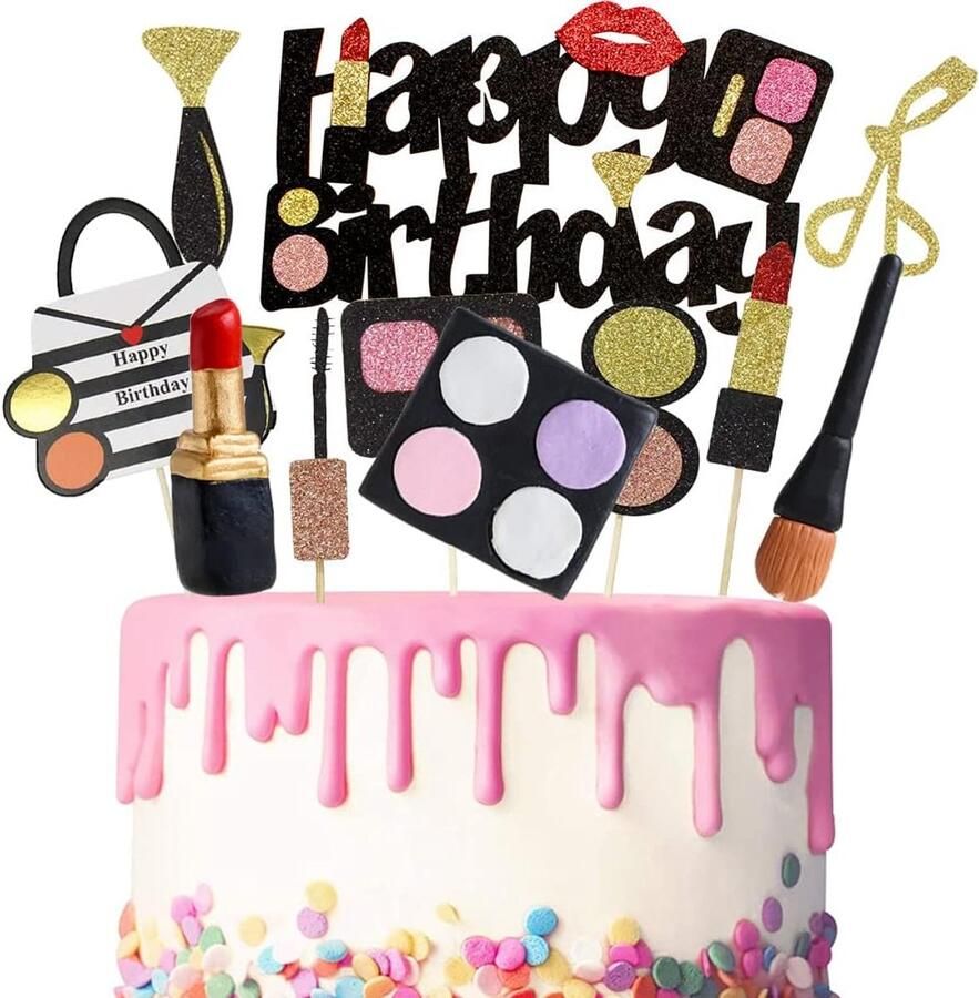 Make-up Cake Topper Happy Birthday Topper Taartdecoratie Cupcake Verjaardag Decoratie Cosmetica Fill Deco Taart A