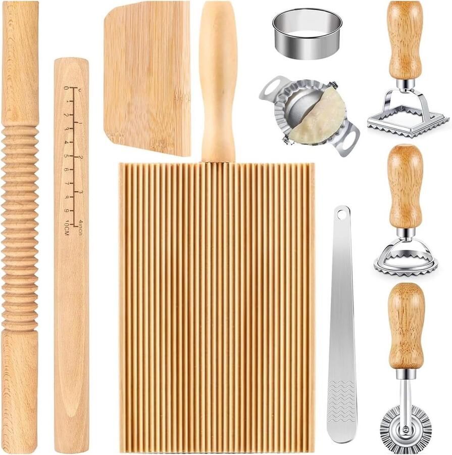 Maker Set 11-delige set pastagereedschap Rolstok Gnocchiplank Deegschraper Dumpling Maker Ravioli Stempel voor liefhebbers van familie bakken
