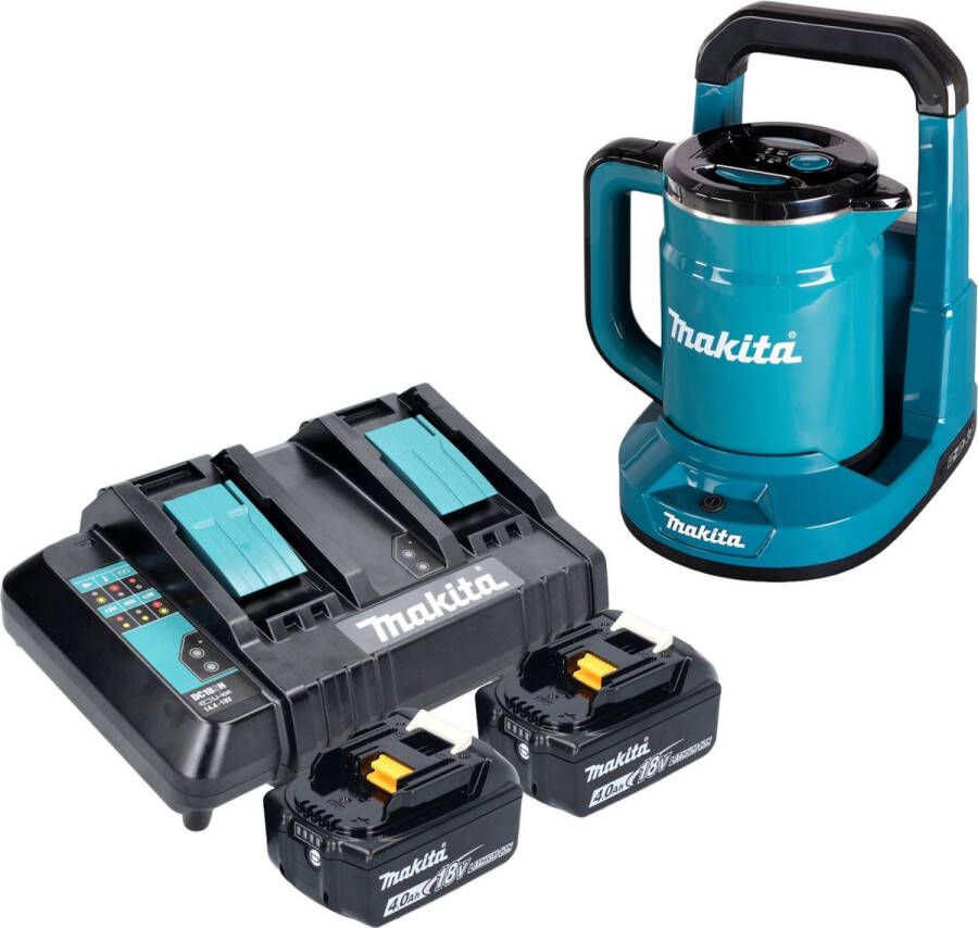 Makita DKT 360 CM2 accu-waterkoker 36 V (2x 18 V) 0 8 l + 2x accu 4 0 Ah + dubbele lader