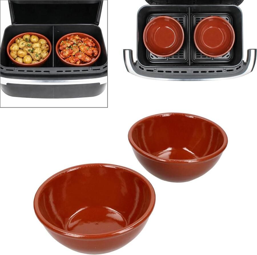 MamboCat Set of 6 Air Fryer Bowls 16 cm 450 ml Conical Clay Bowl Air Fryer and Oven Bowl for Casserole Soups Cakes Desserts Air Fryer Accessories