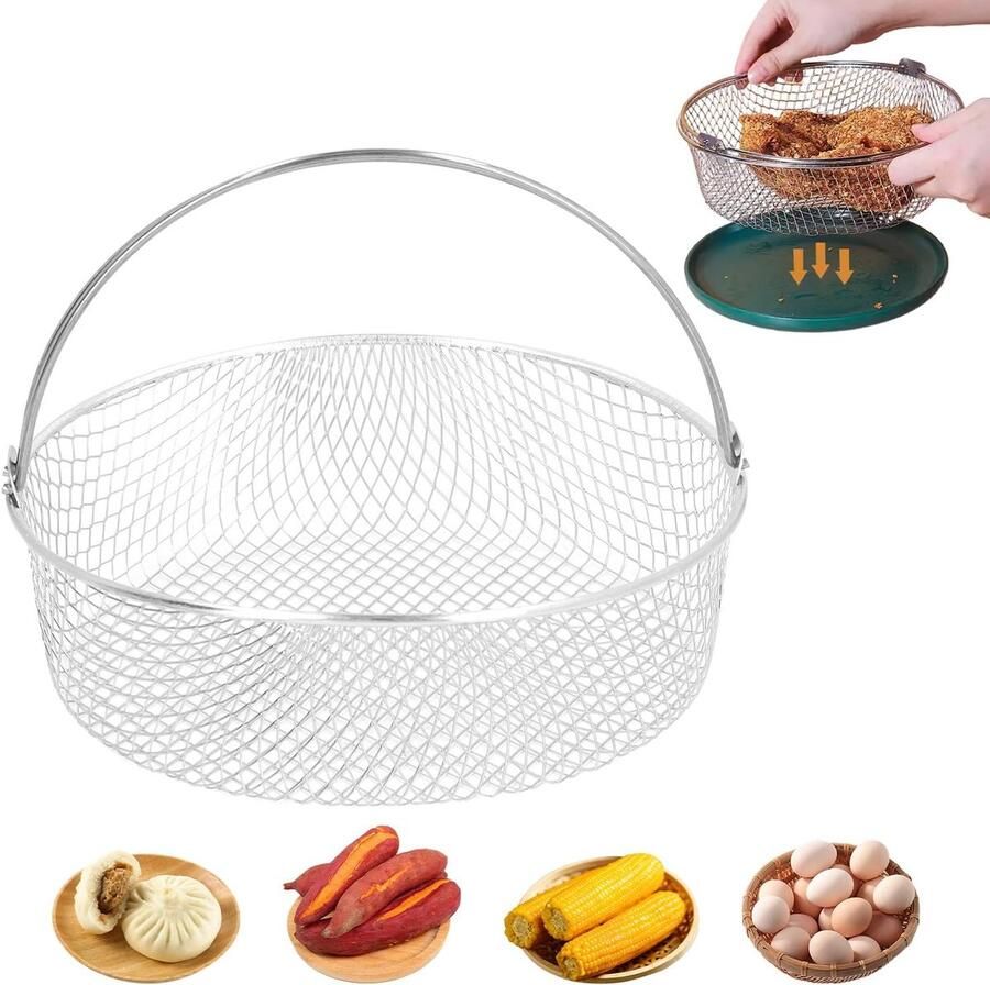 Mand 21 x 6 x 16 cm roestvrijstalen gaas airfryer bakplaat met handvat keuken frituur mesh mand kookaccessoire voor heteluchtfriteuses met ID groter dan 8 25 inch