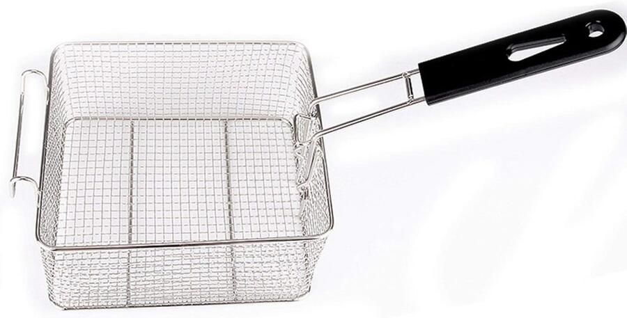 Mand RVS friteuse mand Chip Serving Fry Basket met plastic handvat Vierkante Mesh Basket Serving Food Zeef Fry Basket