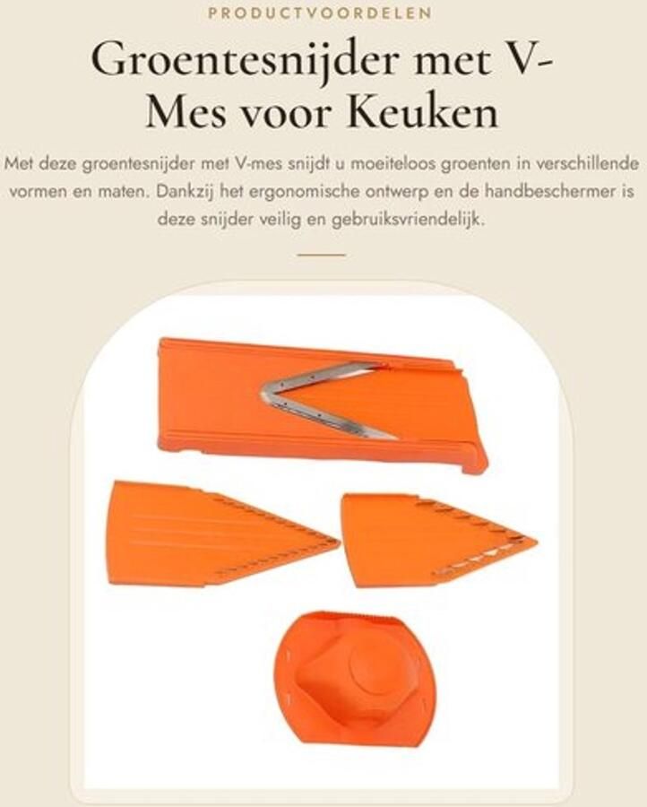 Mandolineschaaf met V-mes Groentesnijder Roestvrijstalen Mes Handbeschermer Groot Frame Duurzaam Ontwerp