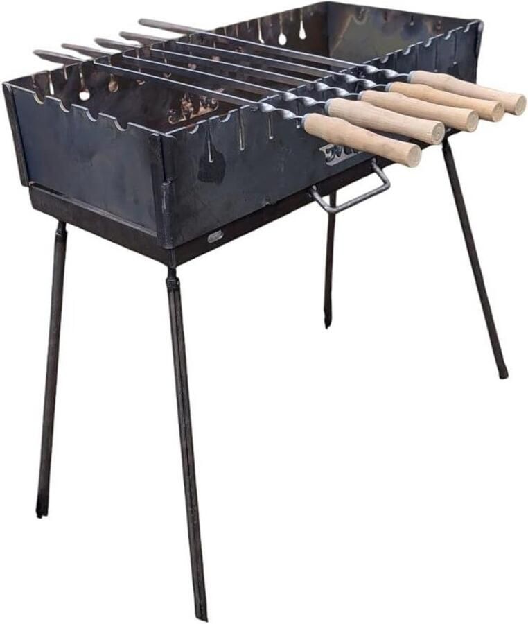 Mangal Grill Houtskool Barbecue Buiten Koken Opvouwbaar Draagbaar 12 Spiesen Zwart