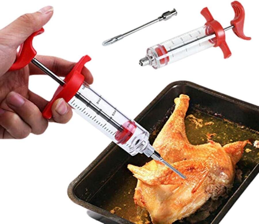 Marinade Injector Kruiden Spuit Vlees Bereiden Roestvrij Staal 22 cm Zilver
