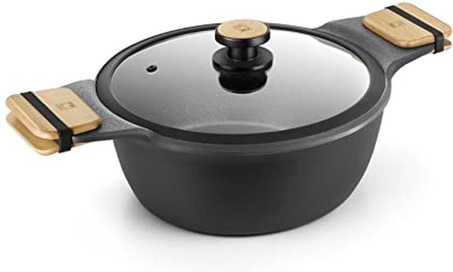 Markt Kookpan 24 cm Hoog Gegoten Aluminium Antiaanbaklaag zonder PFOA Geschikt voor Inductie en Alle Warmtebronnen Zwart
