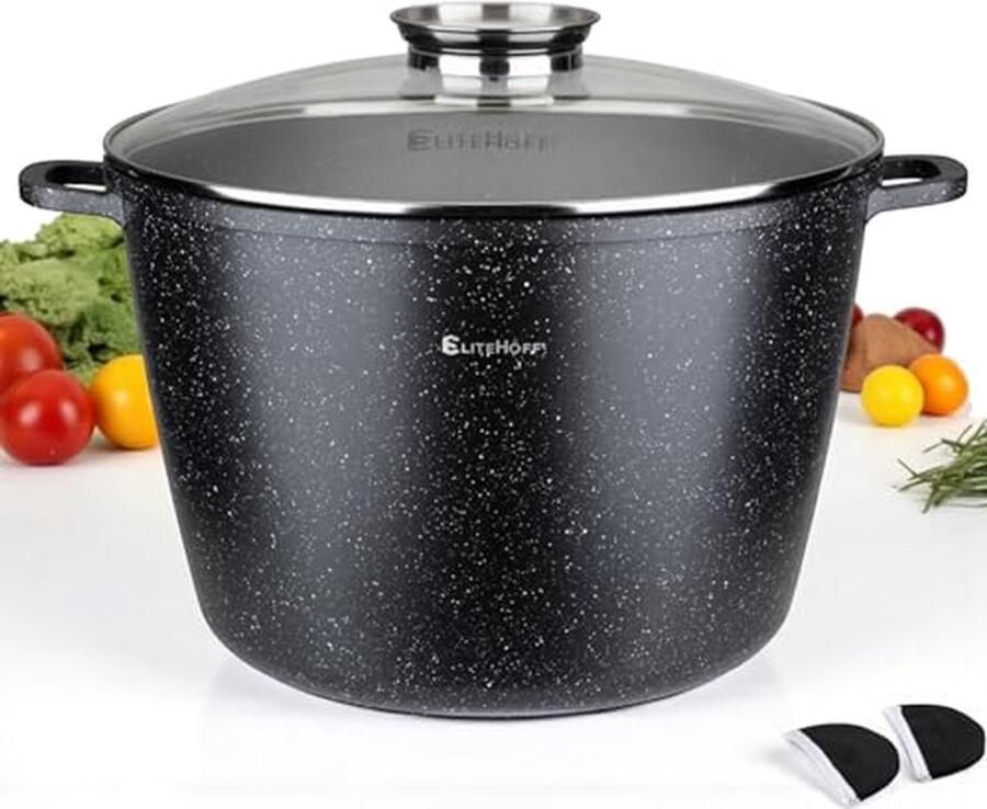 Marmeren Soeppan Gegoten Aluminium Pan Gezond Koken Aroma Dispenser Deksel 15L Ø 32 cm Zwart