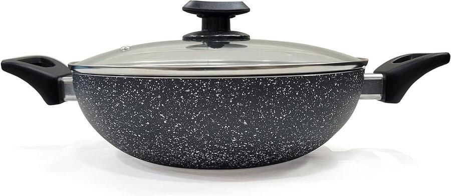 Marmeren Wok Roerbakpan Kadai Gezond Koken PFOA Vrij 28 cm Zwart