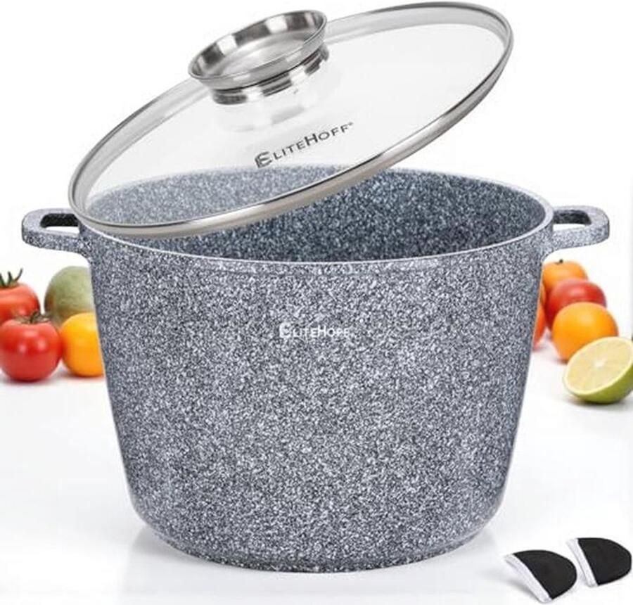 Marmerpan met deksel en antiaanbaklaag Soeppan van Aluminium voor Inductie en Alle Fornuizen (Grijs 15 L Ø 32 cm)