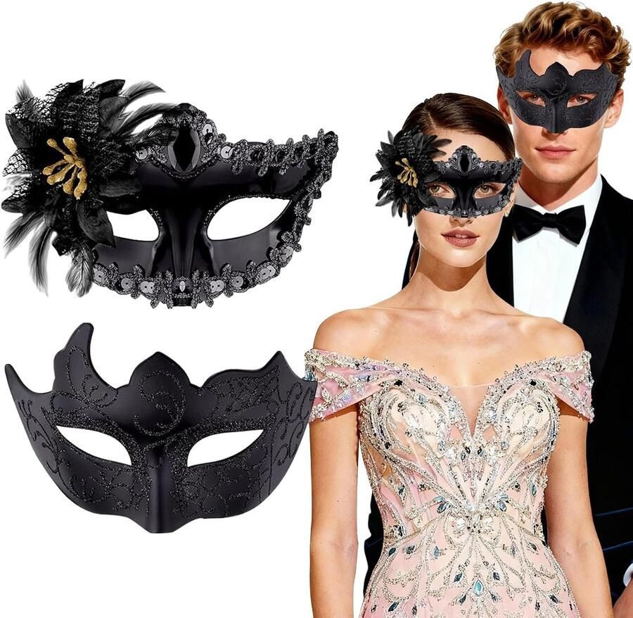Masker 2 stuks zwart carnavalsmasker fantoom van de opera geschikt voor carnaval theateruitvoeringen en maskerballen