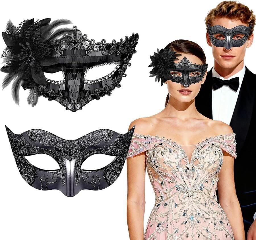 Masker 2 stuks zwart carnavalsmasker fantoom van de opera geschikt voor carnaval theateruitvoeringen en maskerballen