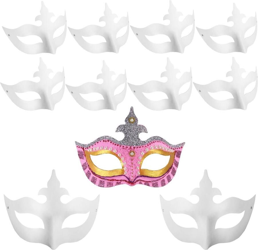 Maskers 10 stuks doe-het-zelf witte papieren maskers om te versieren half gezicht blanco handgeschilderd Halloween carnaval Mardi Gras kerstmaskers kroonstijl