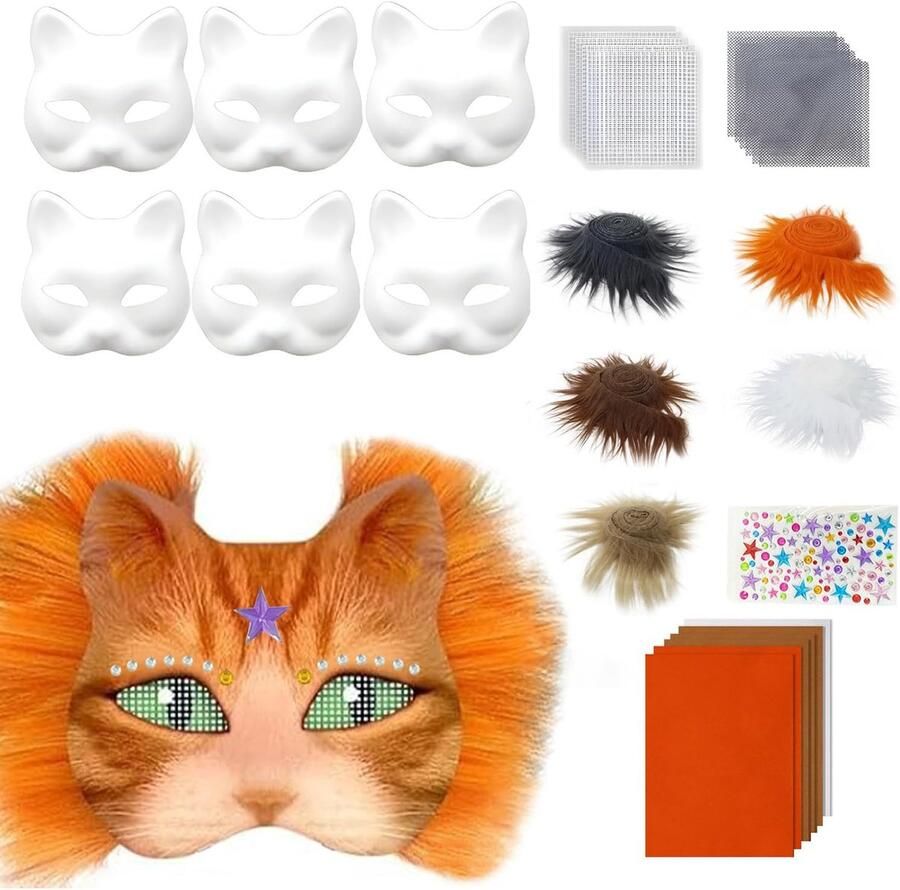 Maskers om te beschilderen maskers knutselen kattenmaskers om te schilderen vilt kattenmasker masker kunsthandwerk kit therian masker voor Halloween party maskerade