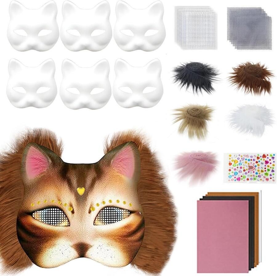 Maskers om te beschilderen maskers knutselen kattenmaskers om te schilderen vilt kattenmasker masker kunsthandwerk kit therian masker voor Halloween party maskerade