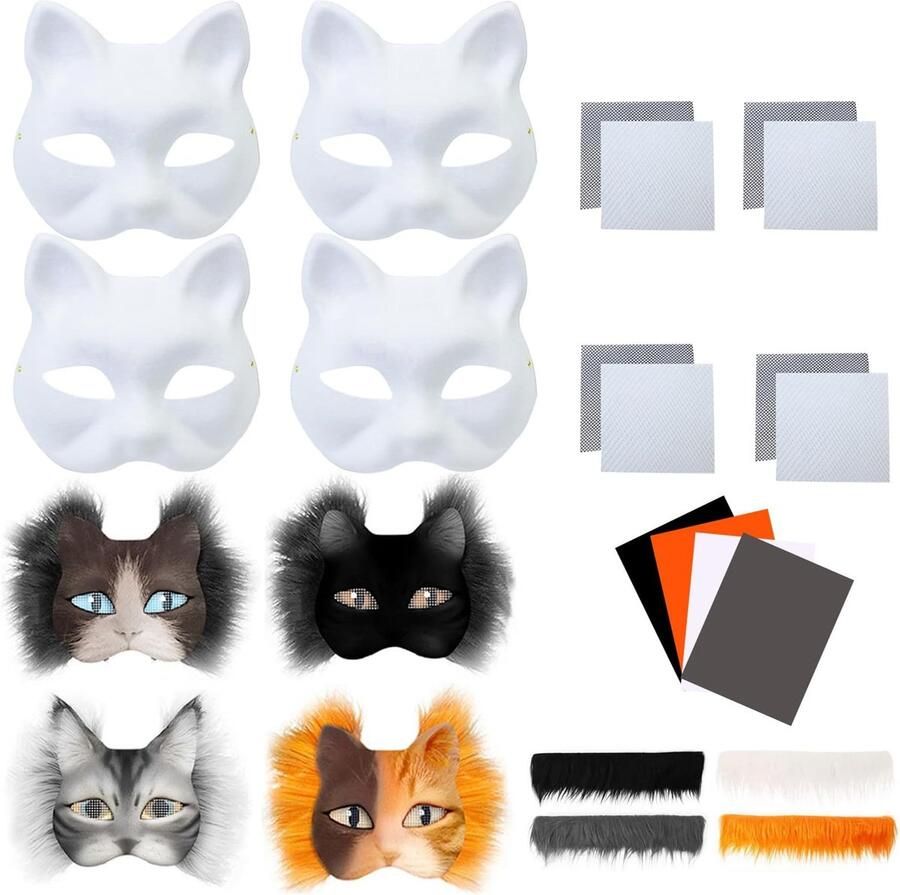 Maskers om te beschilderen maskers knutselen kattenmaskers om te schilderen vilt kattenmasker masker kunsthandwerk kit therian masker voor Halloween party maskerade