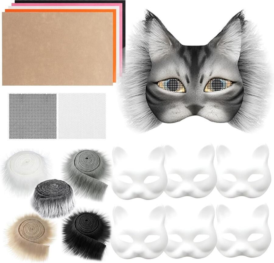 Maskers om te beschilderen maskers om te beschilderen kattenmasker met imitatiebont oognet viltdoek kattenmasker gezichtsverkleding voor Halloween cosplay