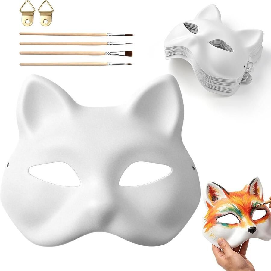 Maskers Therian Mask witte kattenmaskers om te beschilderen
