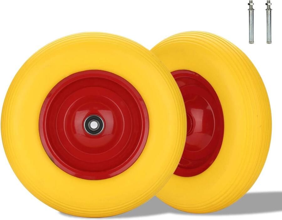 Massief rubber met as 4.80 4.00-8 diameter 390 mm rubberen wiel lekvrij stalen velg PU-banden geel voor tuinkarren