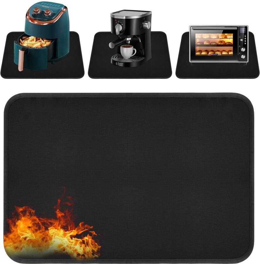Mat voor luchtfriteuse 60 x 80 cm vuurvaste siliconen mat antislip en waterdicht voor oven magnetron keukenwerkblad (zwart)