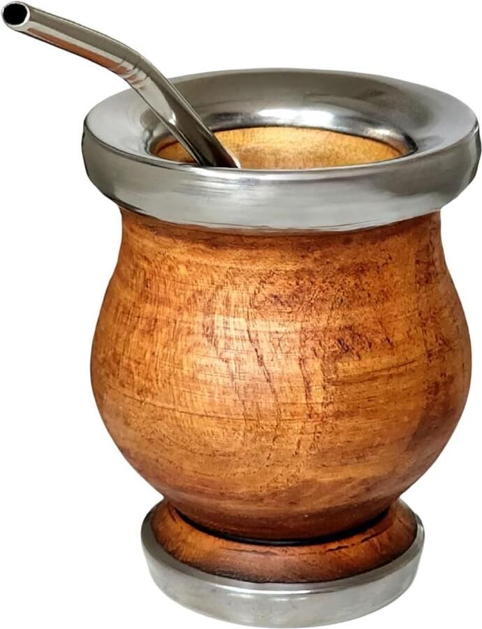 Matte mok handgemaakt van breadfruithout met rand en roestvrijstalen voet mat met gloeilamp Gourd matte Mok