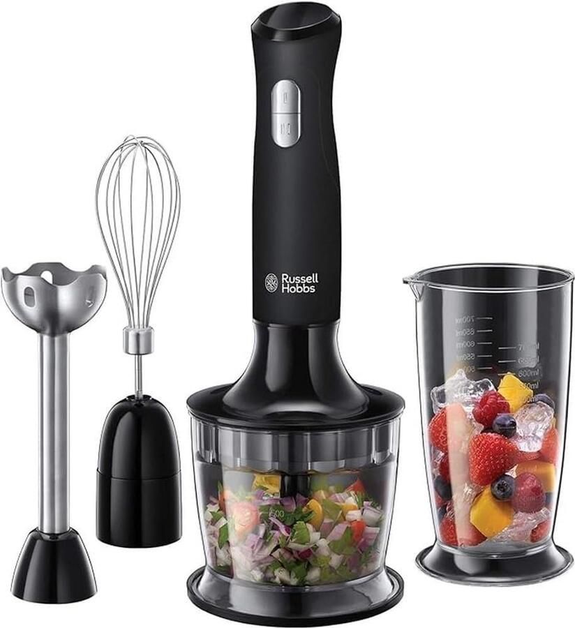Matte Zwarte 3-in-1 Staafmixer Mixen Kloppen Pureren 500 Watt met 700 ml Mengbeker