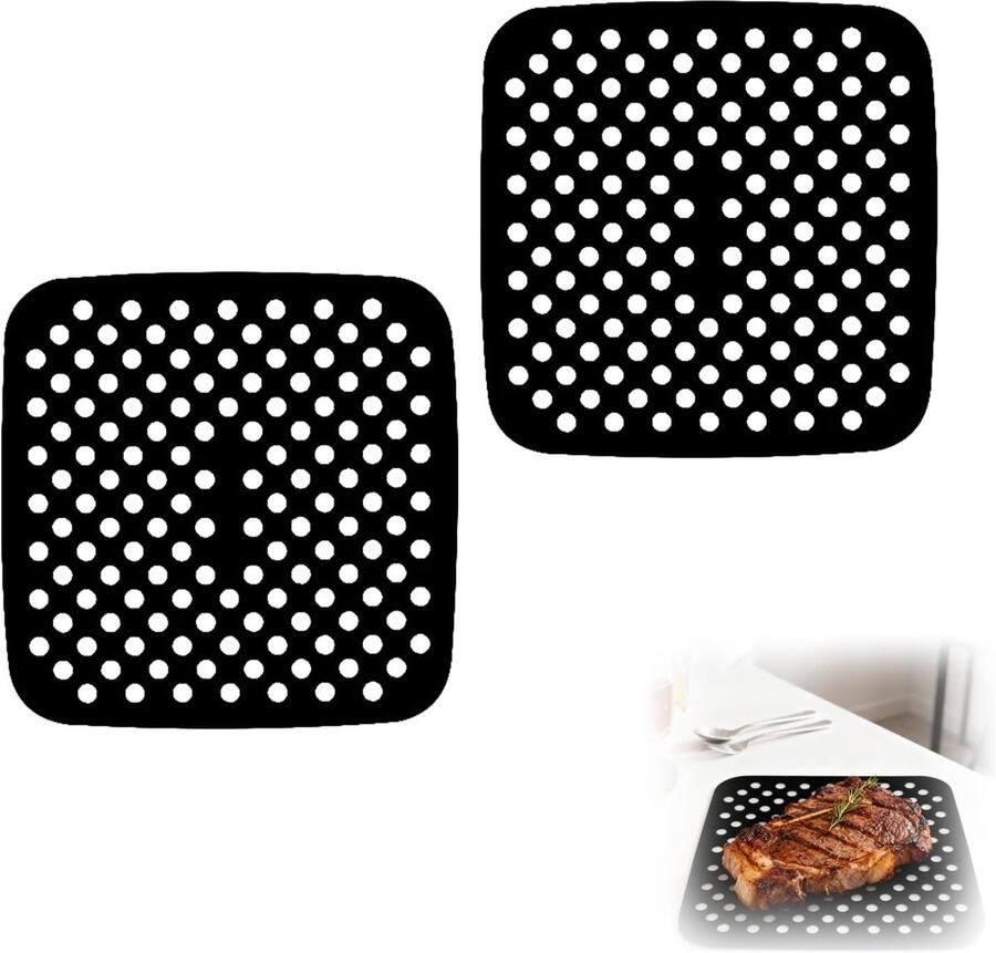 Matten voor heteluchtfriteuse 2 stuks herbruikbare geperforeerde bakmatten met anti-aanbaklaag hittebestendig vaatwasmachinebestendig voor airfryer oven stoompan keuken