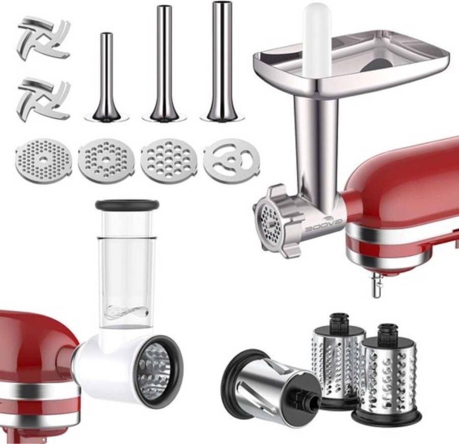 Meat Grinder Slicer Shredder Attachment voor KitchenAid Stand Mixer Accessoires Inclusief Metalen Vleesmolen en Slicer Shredder Set Worst Stuffer Tubes Keukenmachine Gehaktmolen