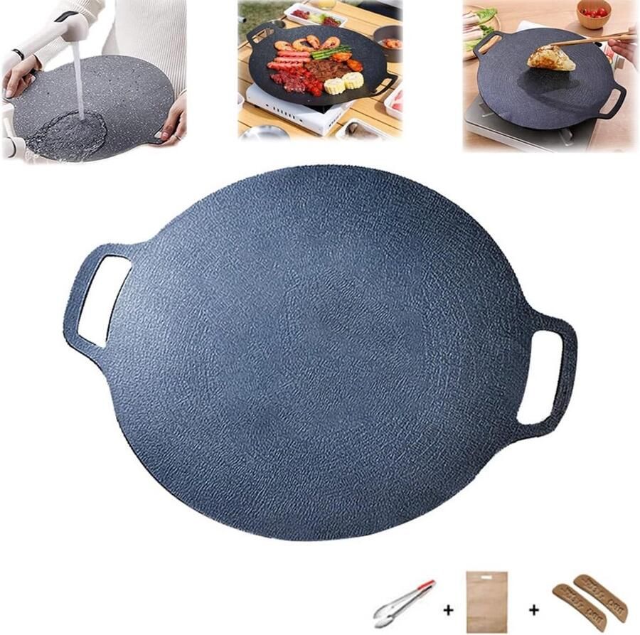Medische Steengrillpan BBQ Grillpan Ronde Pan Thuis Koken Natuurlijk Anti-aanbak Materiaal 33 cm Zwart