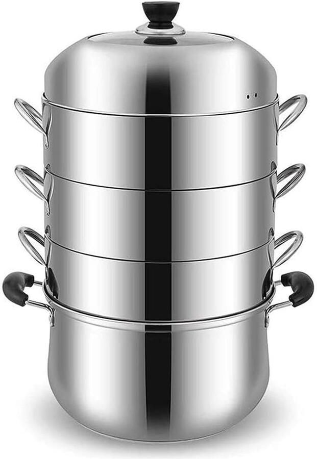 Meerlaagse stomer Stoompan Braadpan Gezond Koken Energiebesparend Ontwerp 30cm Diameter Zilver