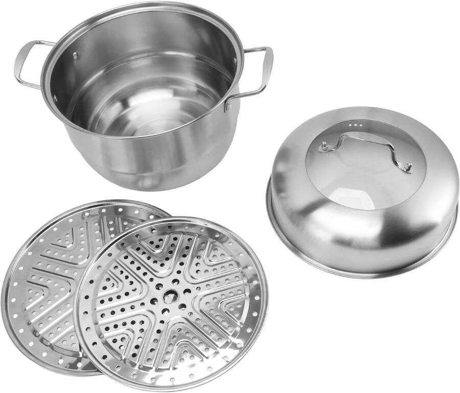 Meerlaagse stoompot Stoompan met lades Gezond koken Efficiënte 360° circulatie 28 cm diameter Zilver