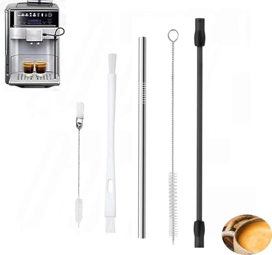 Melk tube reinigingsborstel set 5 stukken volledig automatische koffiemachine melkslang schoonmaakborstel compatibel met Siemens EQ6 Bosch koffiemachines
