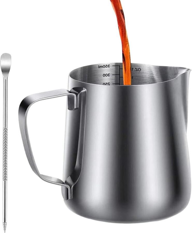 Melkkan Roestvrij Staal Opschuimkan Stoomkan Koffiebereiding Thuis Vaatwasserbestendig 350 ml Zilver