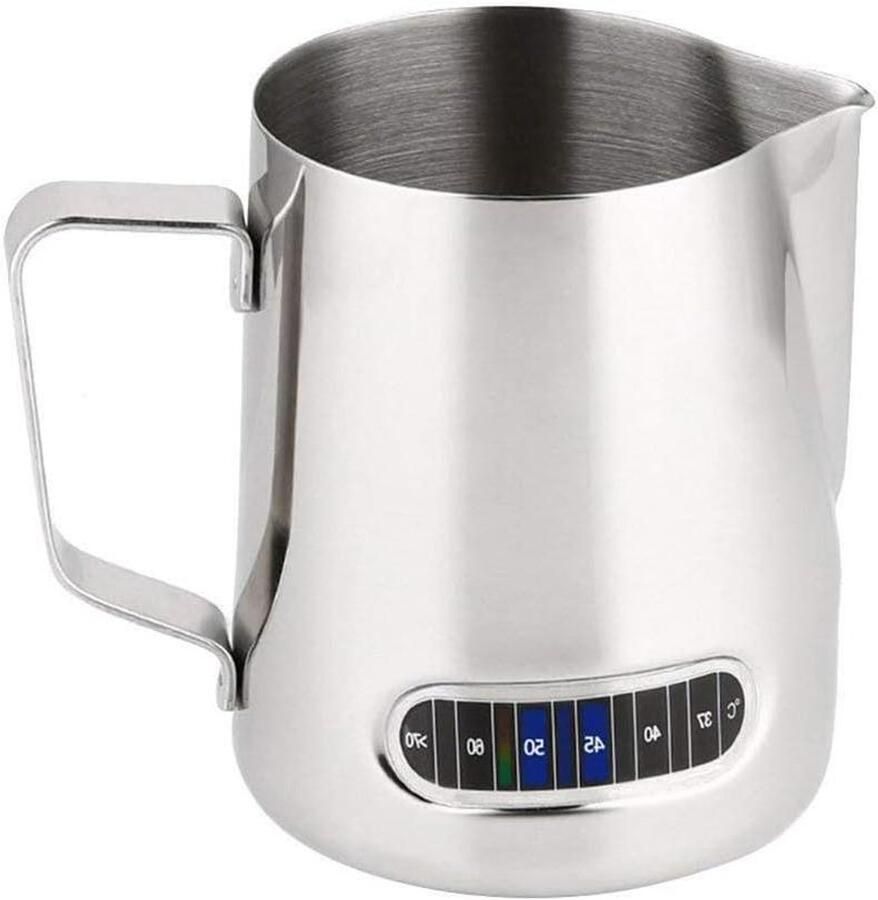 Melkkan Roestvrij Staal Opschuimkruik Melkschuim Cappuccino Maken Ingebouwde Thermometer 350 ml Zilver