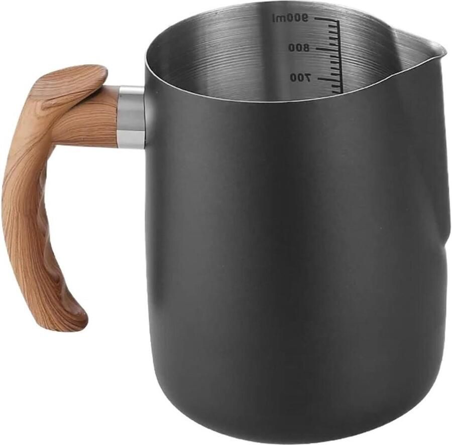 Melkkan Roestvrijstaal Opschuimkan Stoomkoffiepot Koffie Bereiden Met Nauwkeurige Schaal 900 ml Zwart