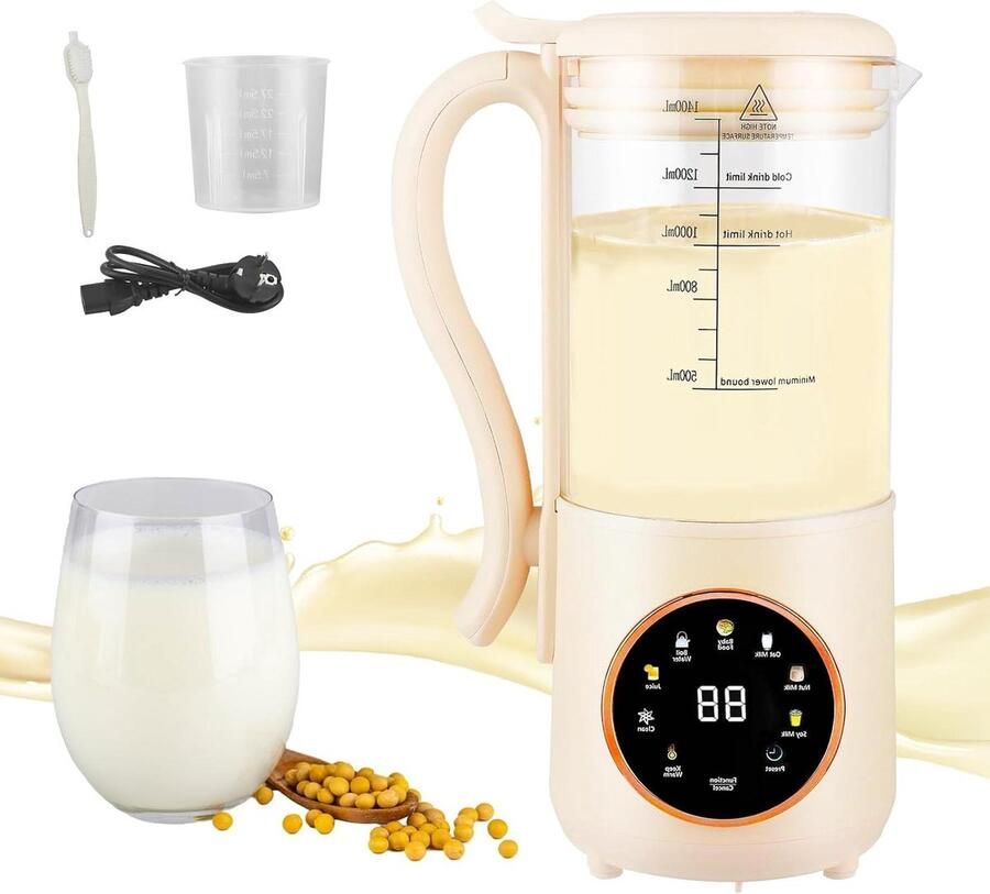 Melkmaker Plantenmelk Maker Verse Drankjes Maken 16 Messen 9 Functies 1400 ml Roestvrij Staal
