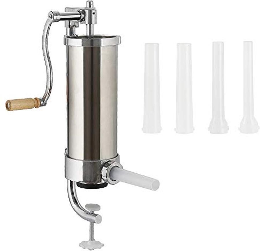 Melko Worstvulmachine worstspuit worstpers roestvrij staal zilver ca. 12 x 32 cm (Ø x h) incl. 3 trechters