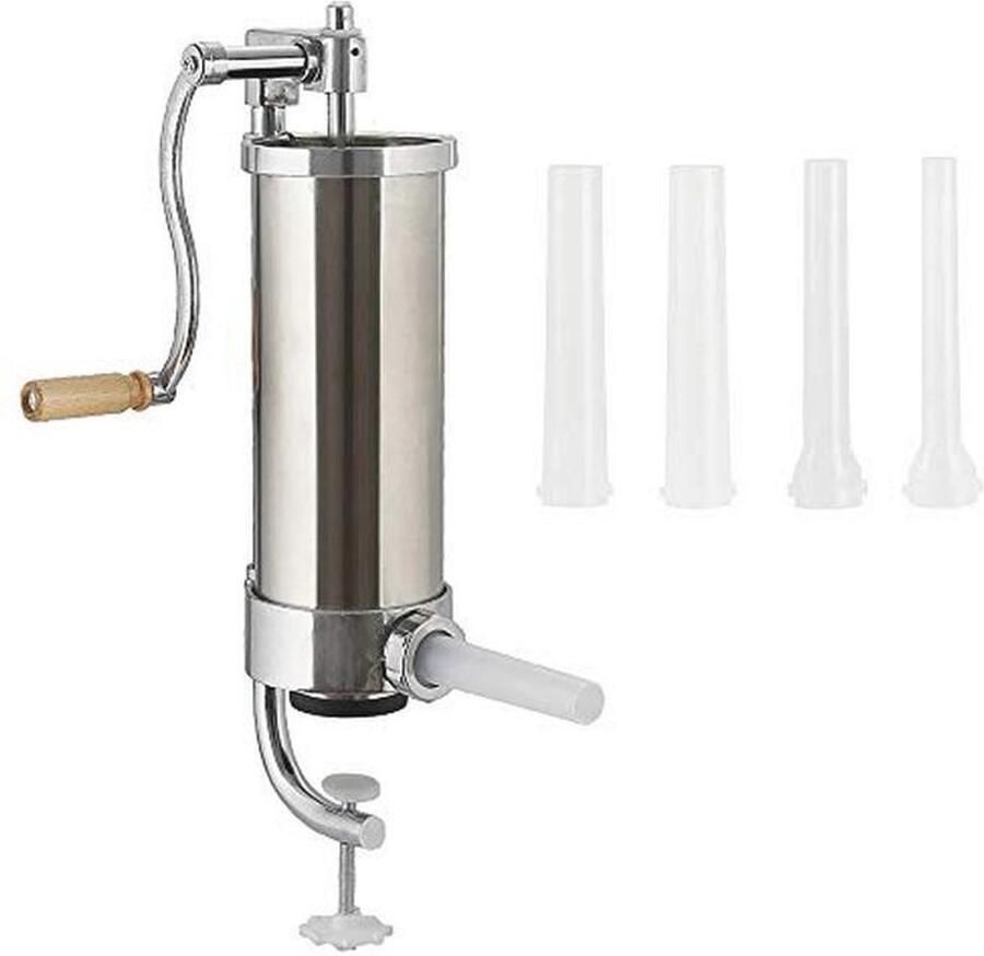 Melko Worstvulmachine worstspuit worstpers roestvrij staal zilver ca. 12 x 32 cm (Ø x h) incl. 3 trechters