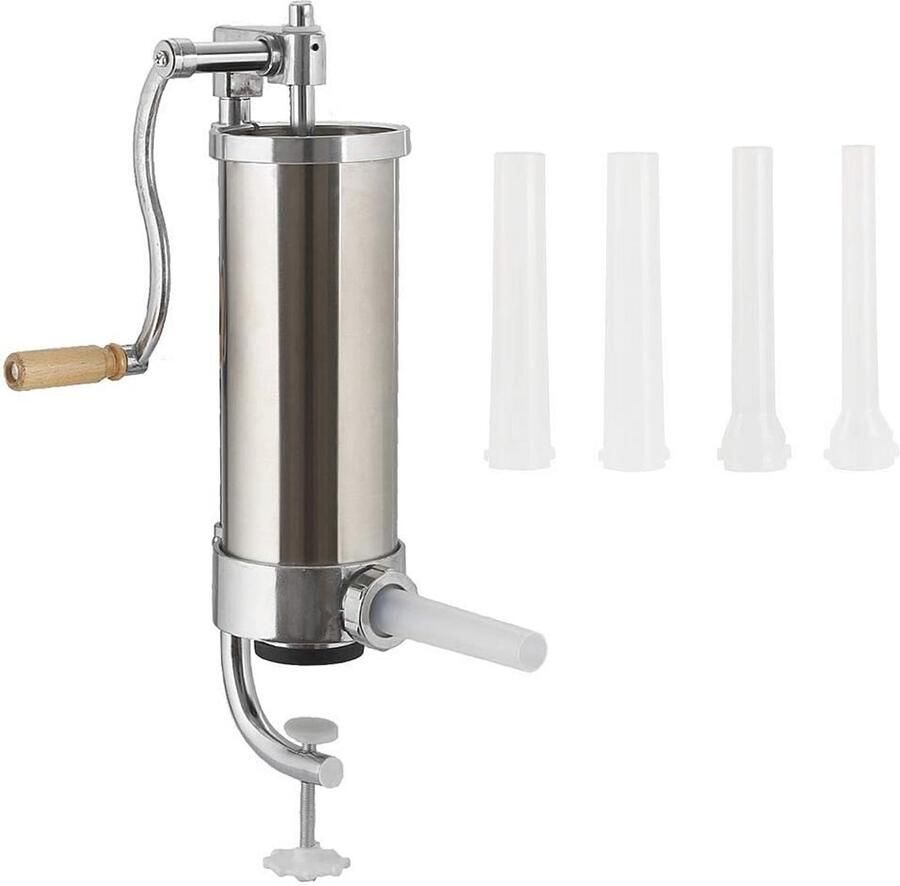 Melko Worstvulmachine worstspuit worstpers roestvrij staal zilver ca. 12 x 32 cm (Ø x h) incl. 3 trechters