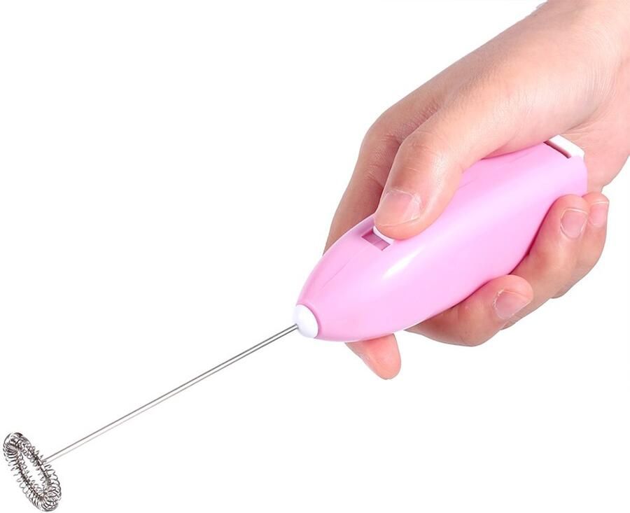 Melkopschuimer 4 kleuren melkopschuimer handheld koffieopschuimer dubbele krachtige elektrische opschuimer voor cappuccino warme chocolademelk latte koffie (roze)
