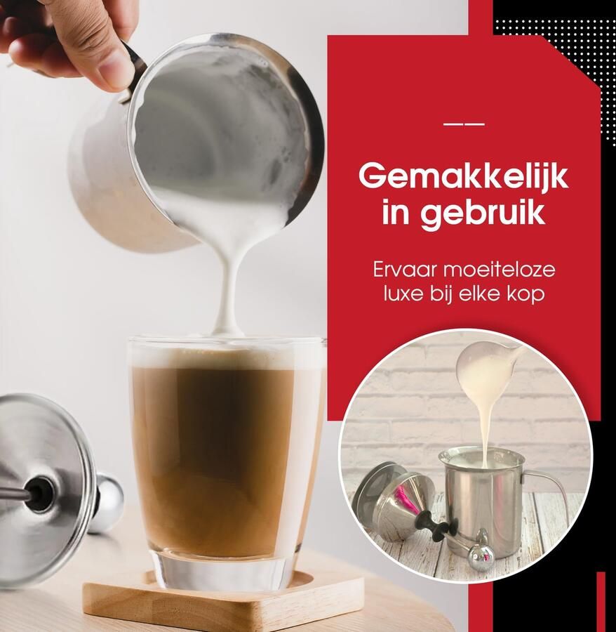 Melkopschuimer 400ml RVS Handmatig Perfecte schuim voor koffie Vemera