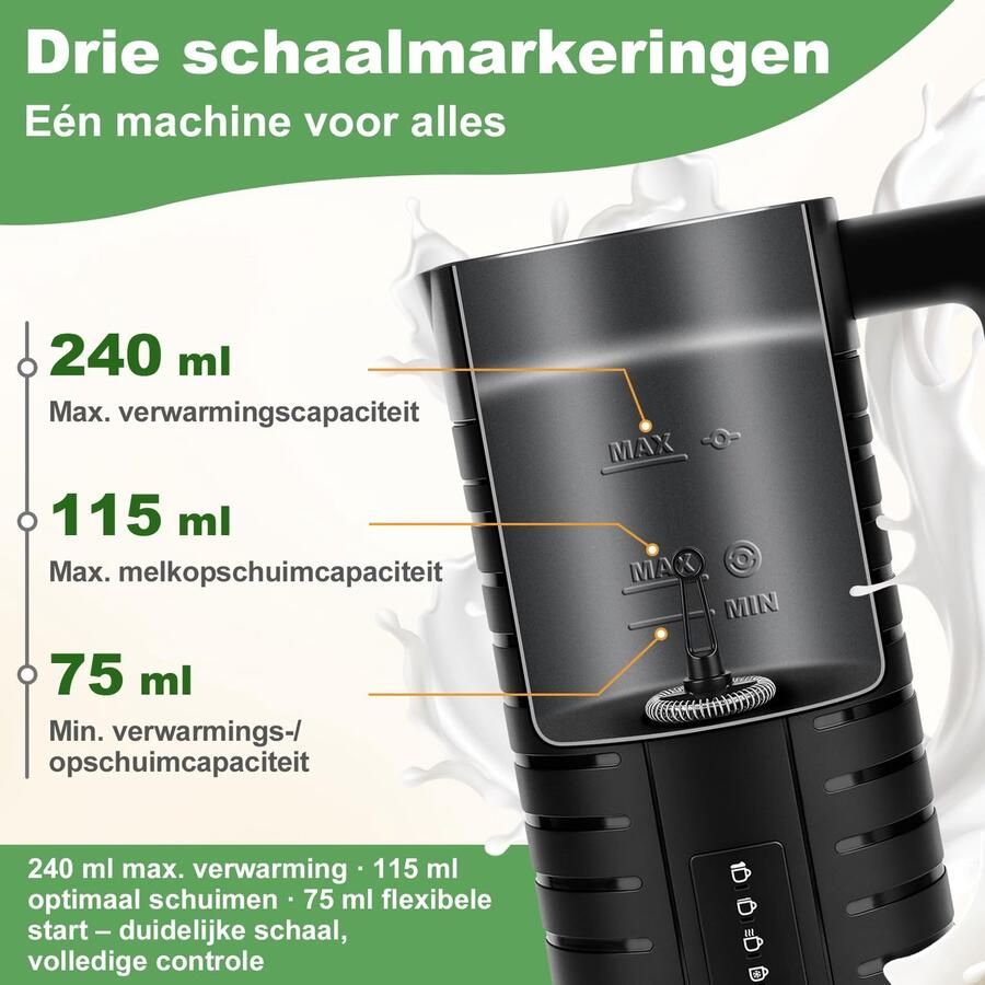 Melkopschuimer automatische elektrische melkopschuimer en -verwarmer met one-touch-functie voor koffie latte cappuccino macchiato