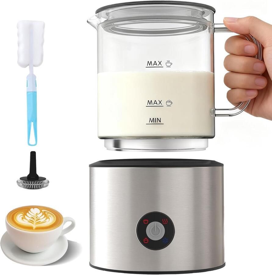 Melkopschuimer Melk frother Koffie Maken 4-in-1 Functie 500 ml Zilver