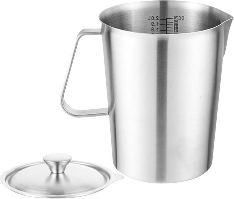 Melkopschuimer Beker Maatbeker Schuimkruik Dranken Bereiden Dubbele Schaal Markering 2.0L Zilver