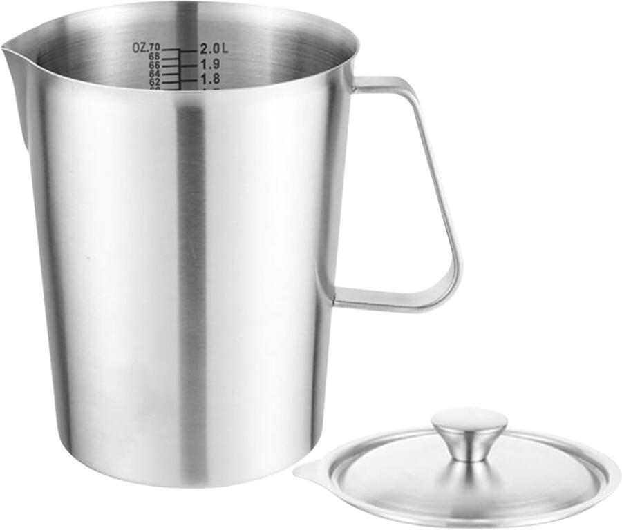 Melkopschuimer beker Melkkan Maatbeker Dranken Bereiden Dubbele Schaal Markering 2.0L Zilver