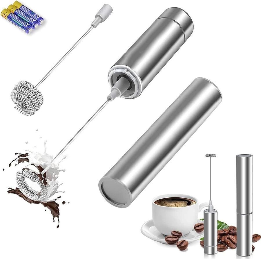 Melkopschuimer Drankmixer Koffiemixer Dranken Bereiden Dubbele Gardes Batterij-aangedreven Zilver