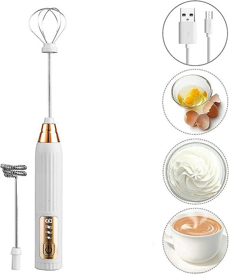 Melkopschuimer electrisch- melkopschuimer elektrisch-melkklopper-melk opschuimer-melkopschuimer oplaadbaar-melkopschuimers-Elektrische Melkopschuimer met 3 Standen-Matcha klopper-voor Latte & Matcha- Platina