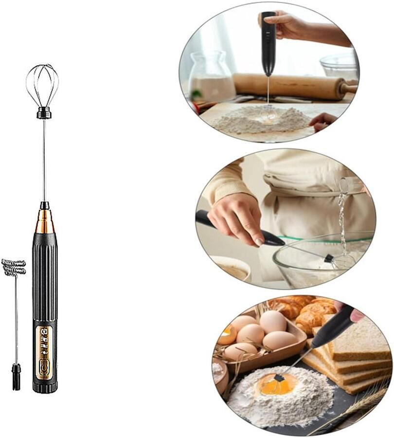 Melkopschuimer electrisch- melkopschuimer elektrisch-staafmixer-melkklopper-melk opschuimer-melkopschuimer oplaadbaar-melkopschuimers-Elektrische Melkopschuimer met 3 Standen-Matcha klopper-voor Latte & Matcha-Zwart en goud